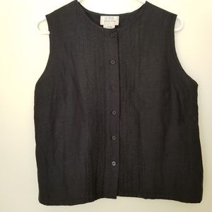 Field Manor Black Silk Linen Sleeveless Blouse- 10